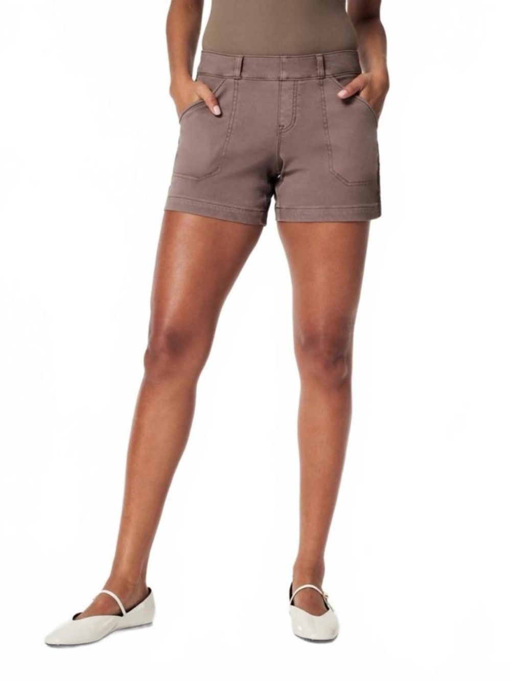 SPANX Stretch 4" Twill Shorts Smoke Brown Tummy Control Women’s Small NWT
